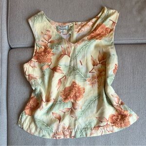 Vintage Tommy Bahama Tropical Floral 100% silk Fitted Sleeveless Tank Top - Sz S